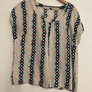 Boden Women's 100% linen Blouse shirt top Navy natural Pattern women 12 L large